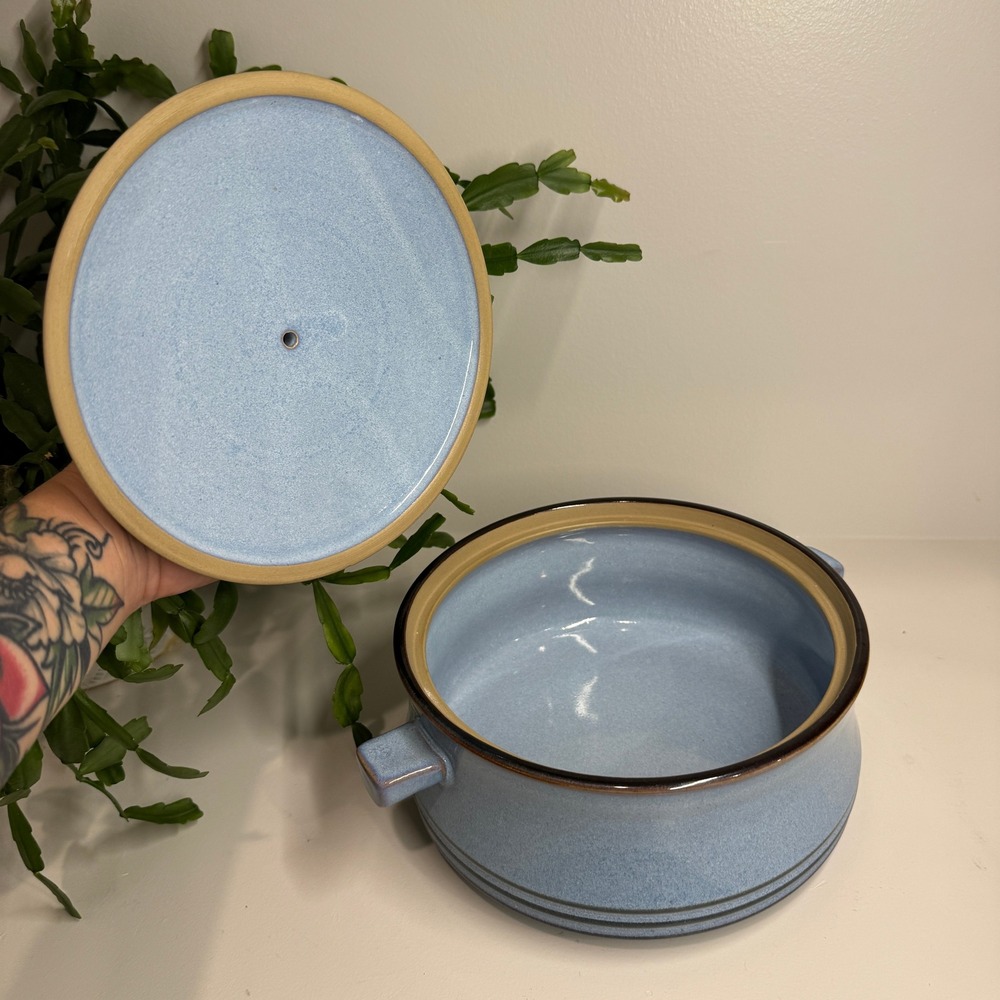 Denby-Langley Corfu Blue Stoneware Round Casserole Dish with Lid Made in England - Picture 4 of 12